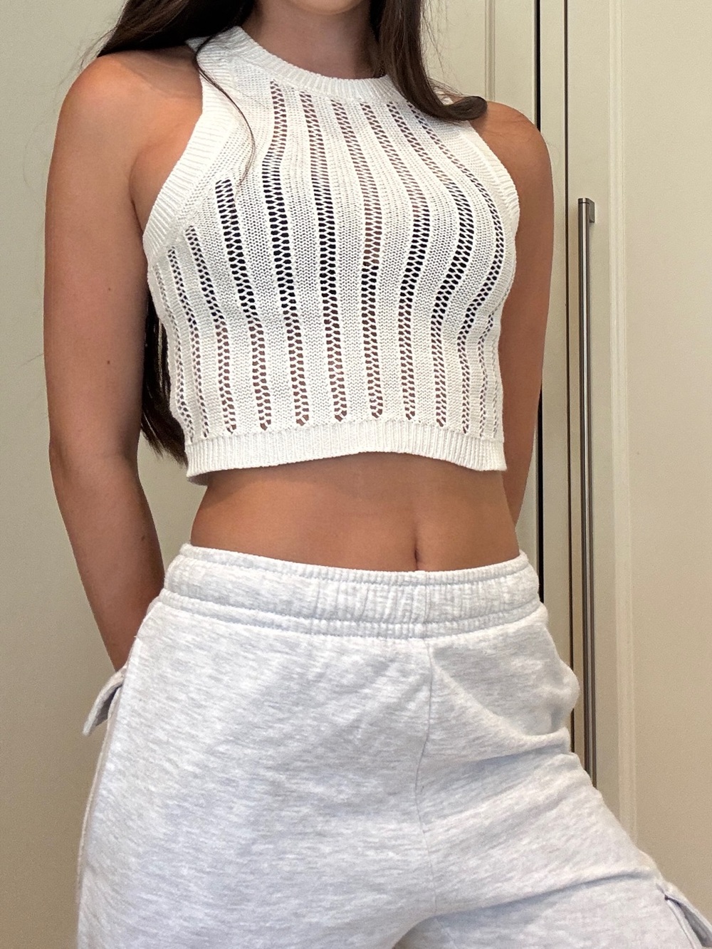 White Knit Halter Crop Top - Women